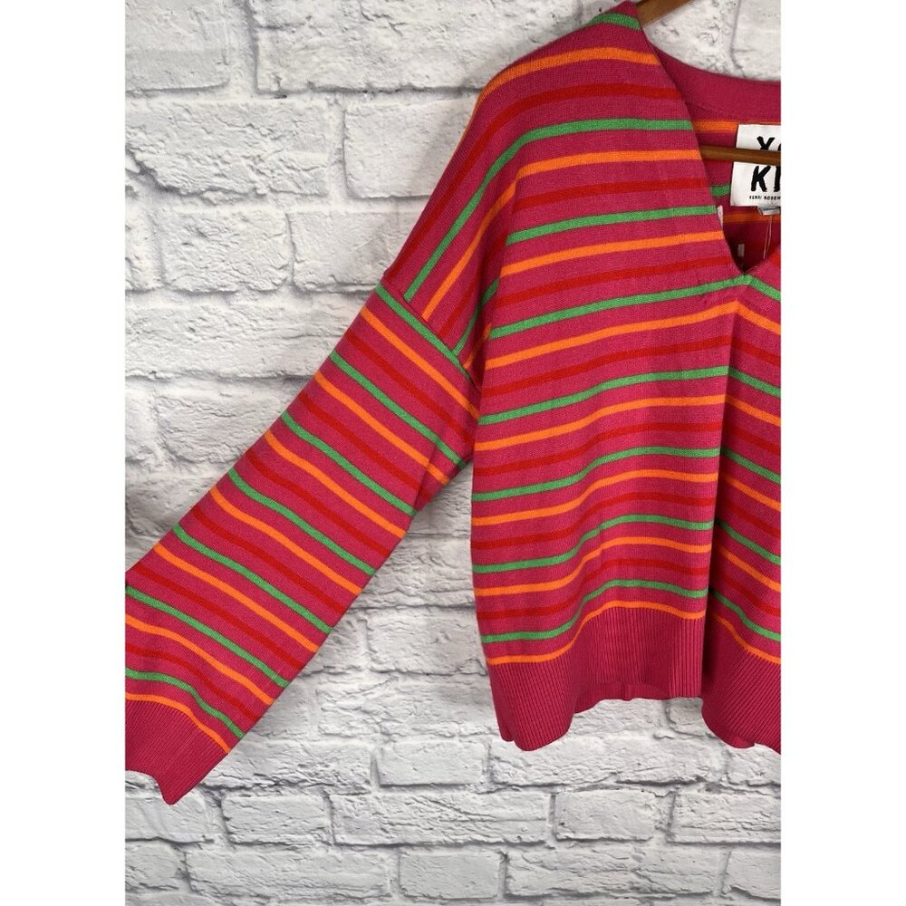 KERRI ROSENTHAL XOKR Women's Pink Stripe Embroidered Back Sweater NWT Medium - Picture 5 of 6